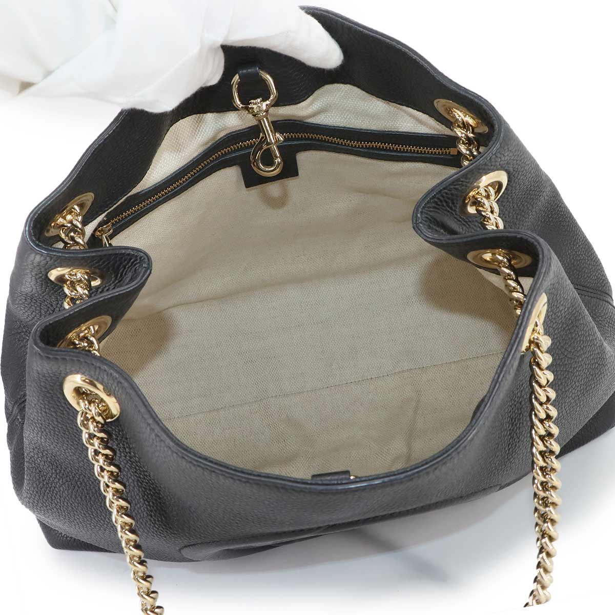 Interlocking G Soho Chain Tote Bag Leather Black 536196 Purse