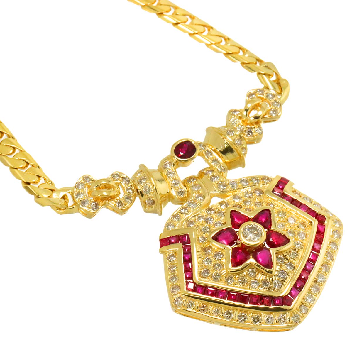 Ruby 1.79ct Diamond 2.45ct Necklace 18K 18K Yellow Gold 750