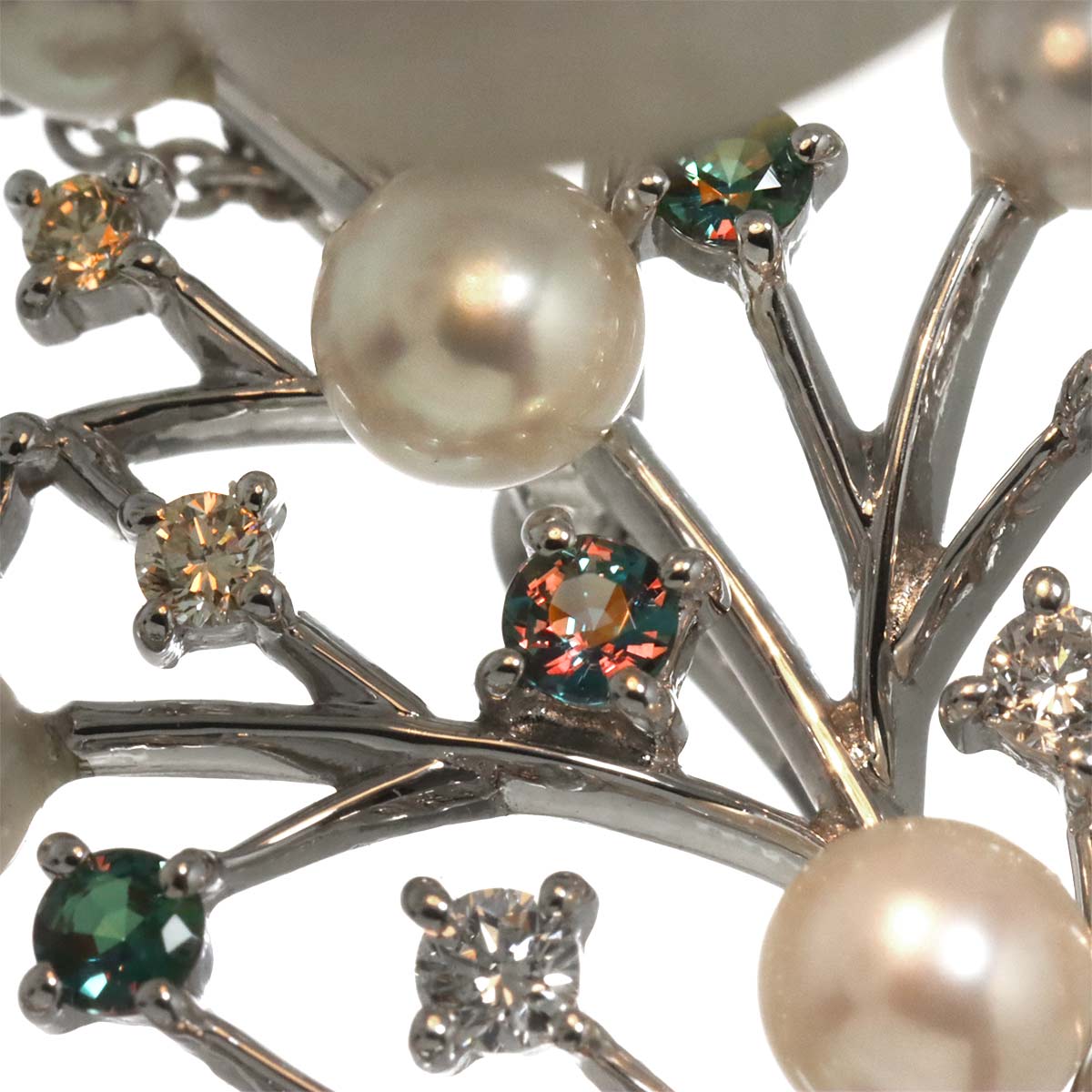 Akoya Pearl Diamond Alexandrite Necklace Brooch 18K WG 750