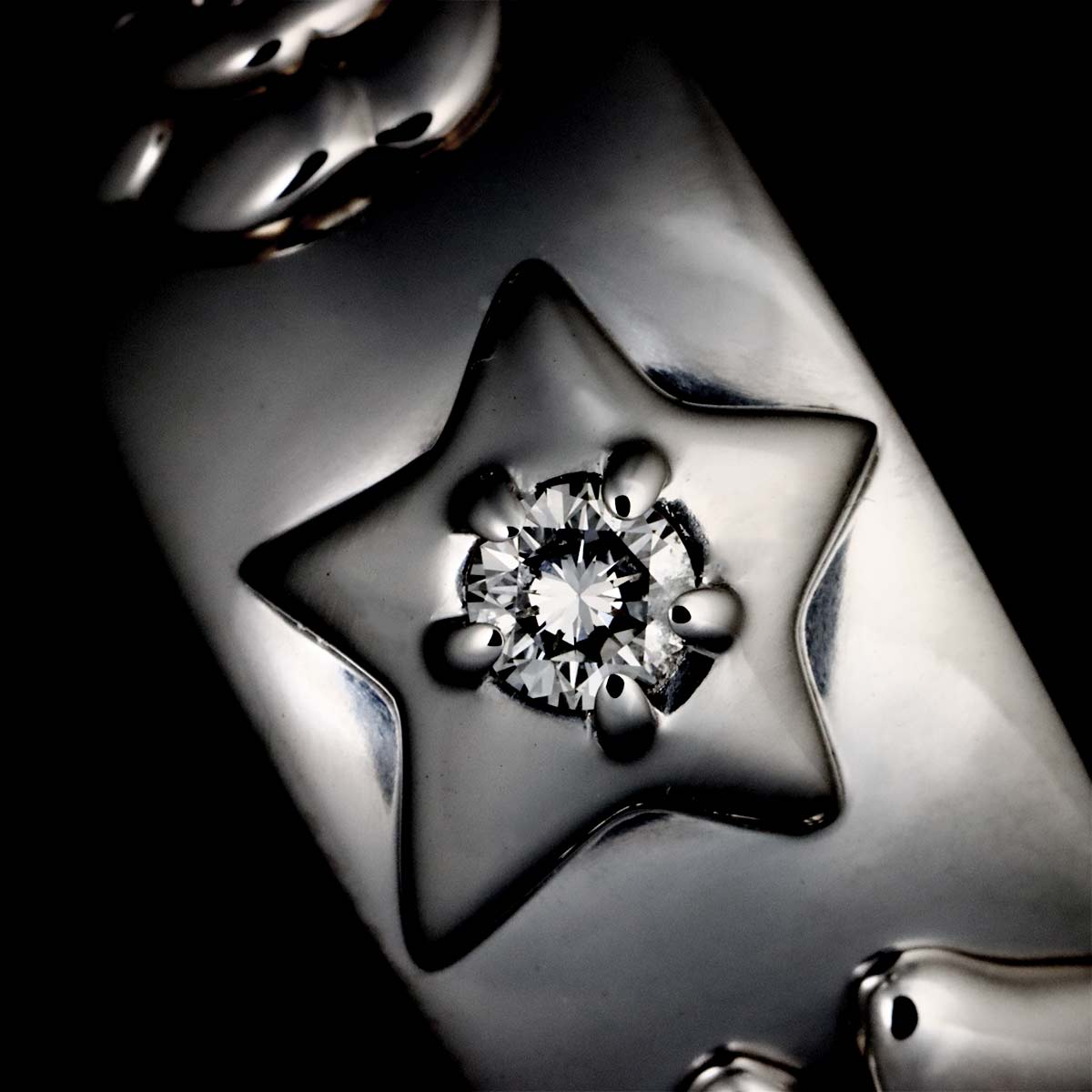 Three Symbols Diamond Ring 18K WG 750 size7.25-7.5(US)