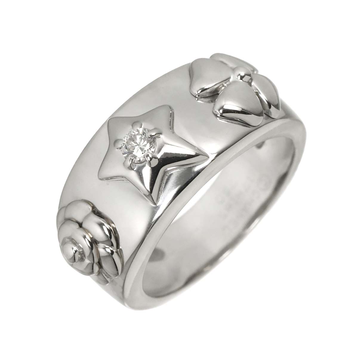 Three Symbols Diamond Ring 18K WG 750 size7.25-7.5(US)