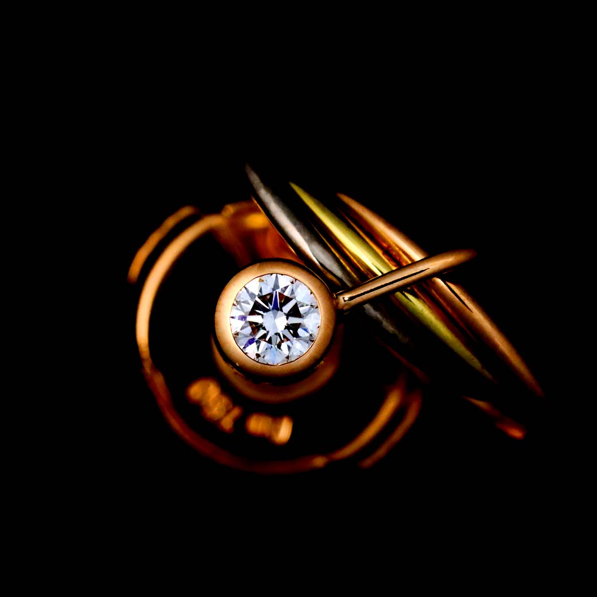 Trinity Diamond Earrings Pierced 18K YG WG PG 750