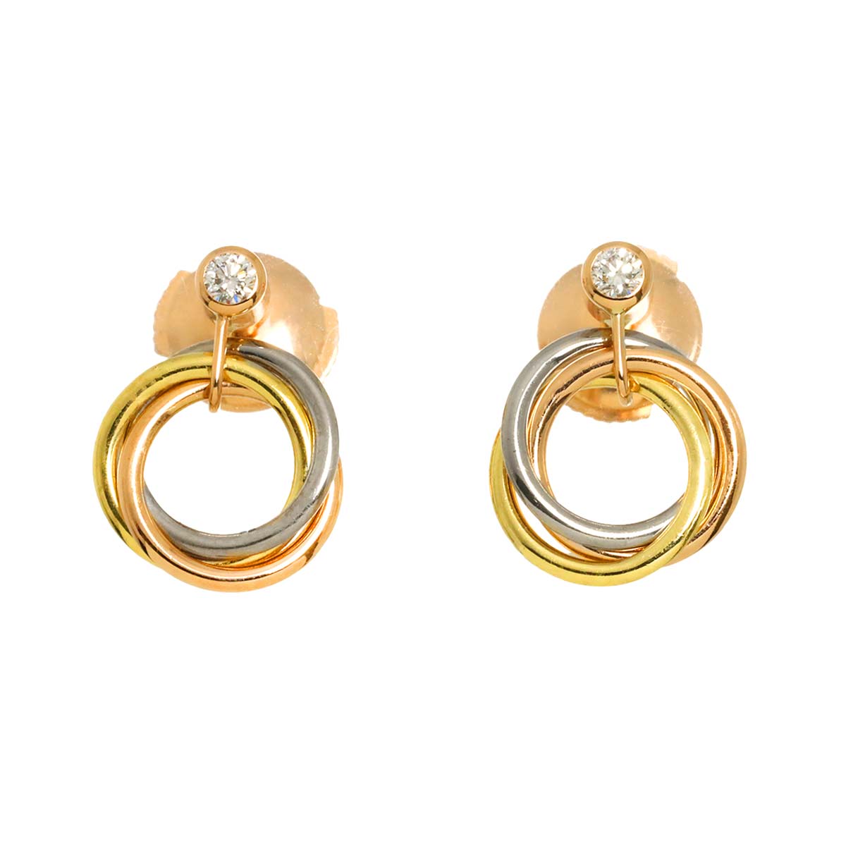 Trinity Diamond Earrings Pierced 18K YG WG PG 750