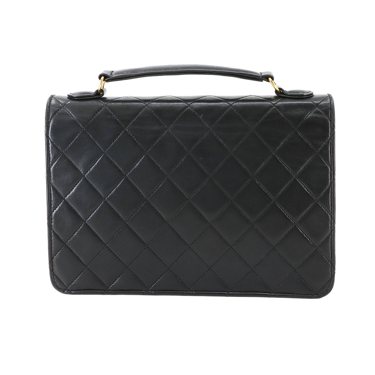 Double Lock Matelasse Hand Chain Shoulder Bag Leather Black