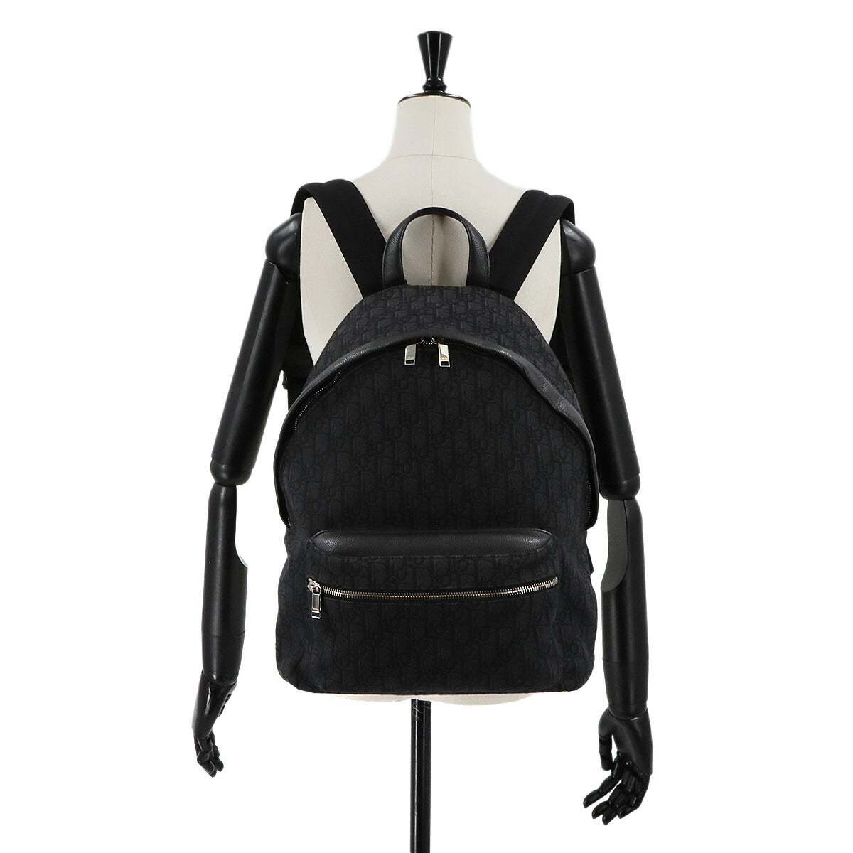 Oblique Rider Backpack Canvas Leather Black Purse
