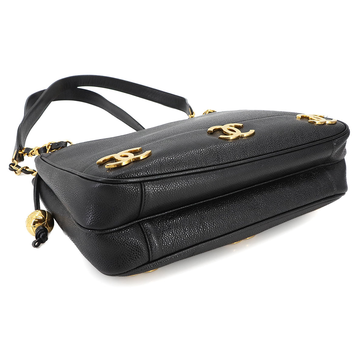 Triple Coco Tote Bag Leather Black Vintage A03675