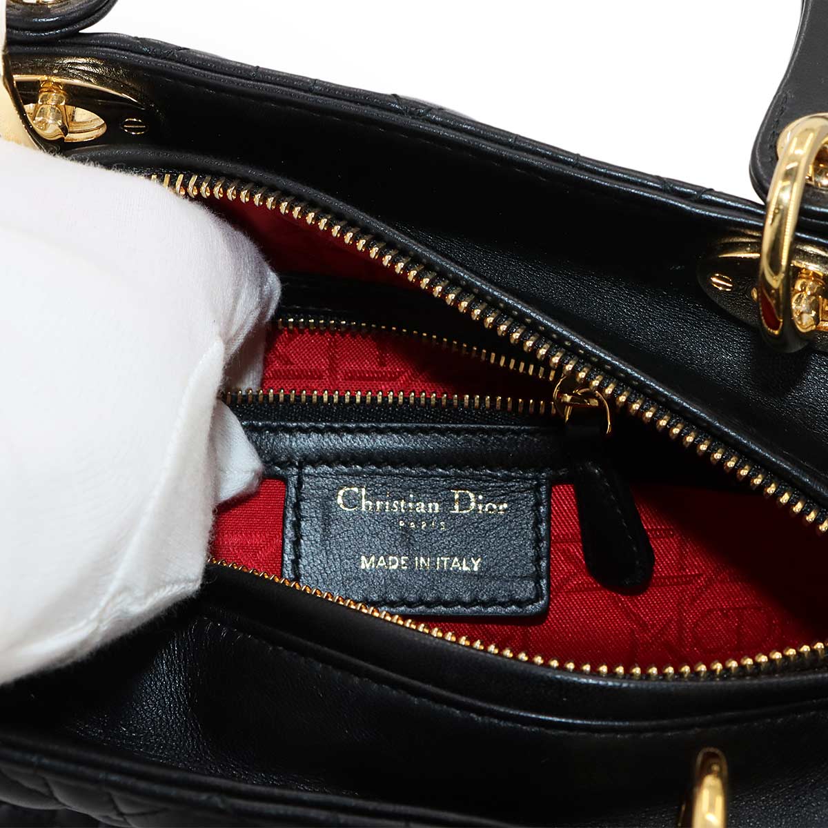 Lady Dior Medium Hand Shoulder Bag Leather Black Purse