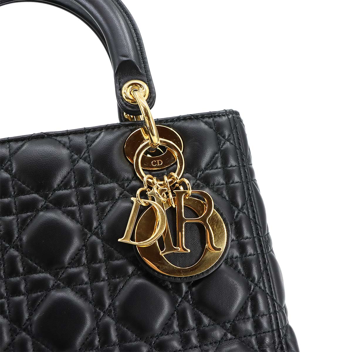 Lady Dior Medium Hand Shoulder Bag Leather Black Purse