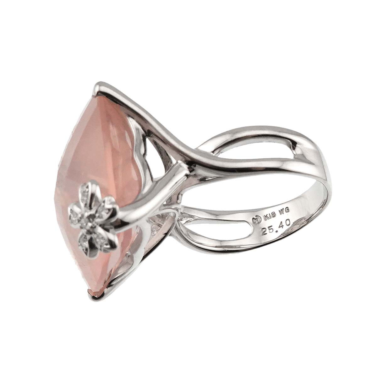 TASAKI Rose quartz 25.40ct Diamond 0.05ct Ring 18K WG 750 size7.5(US)