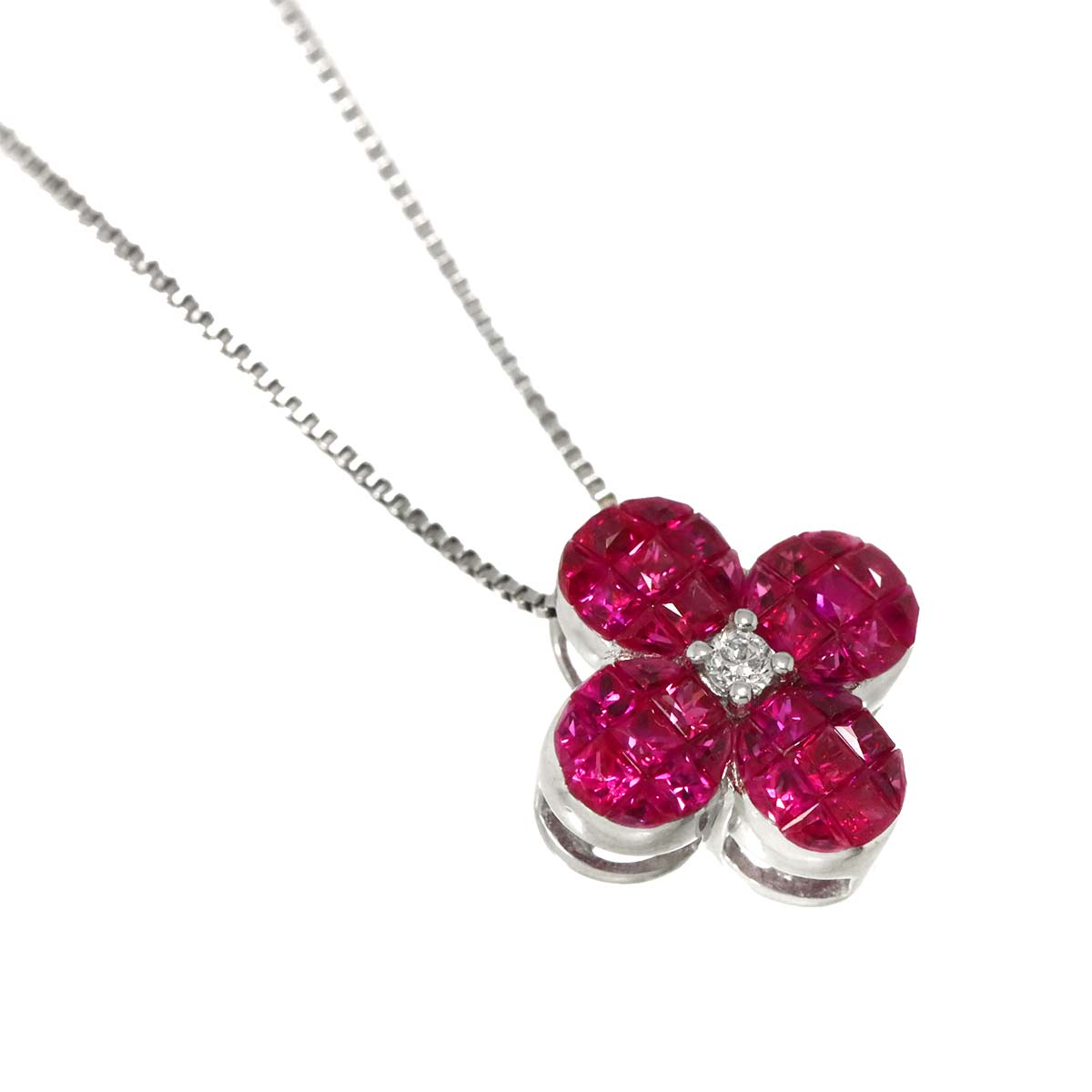 Ruby Diamond Necklace 18K WG White Gold 750