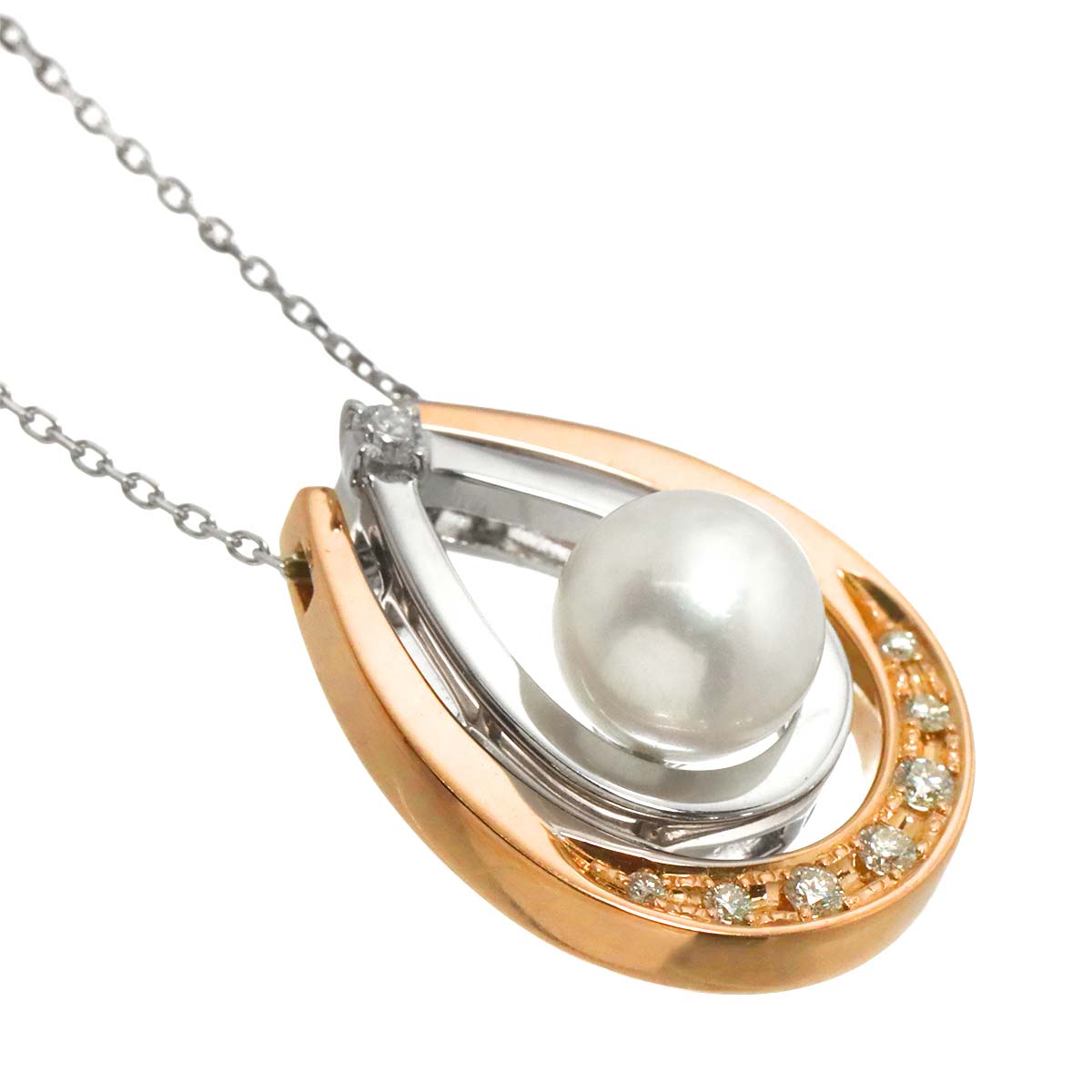 Akoya Pearl Diamond 0.07ct/0.02ct Necklace 18K WG PG 750