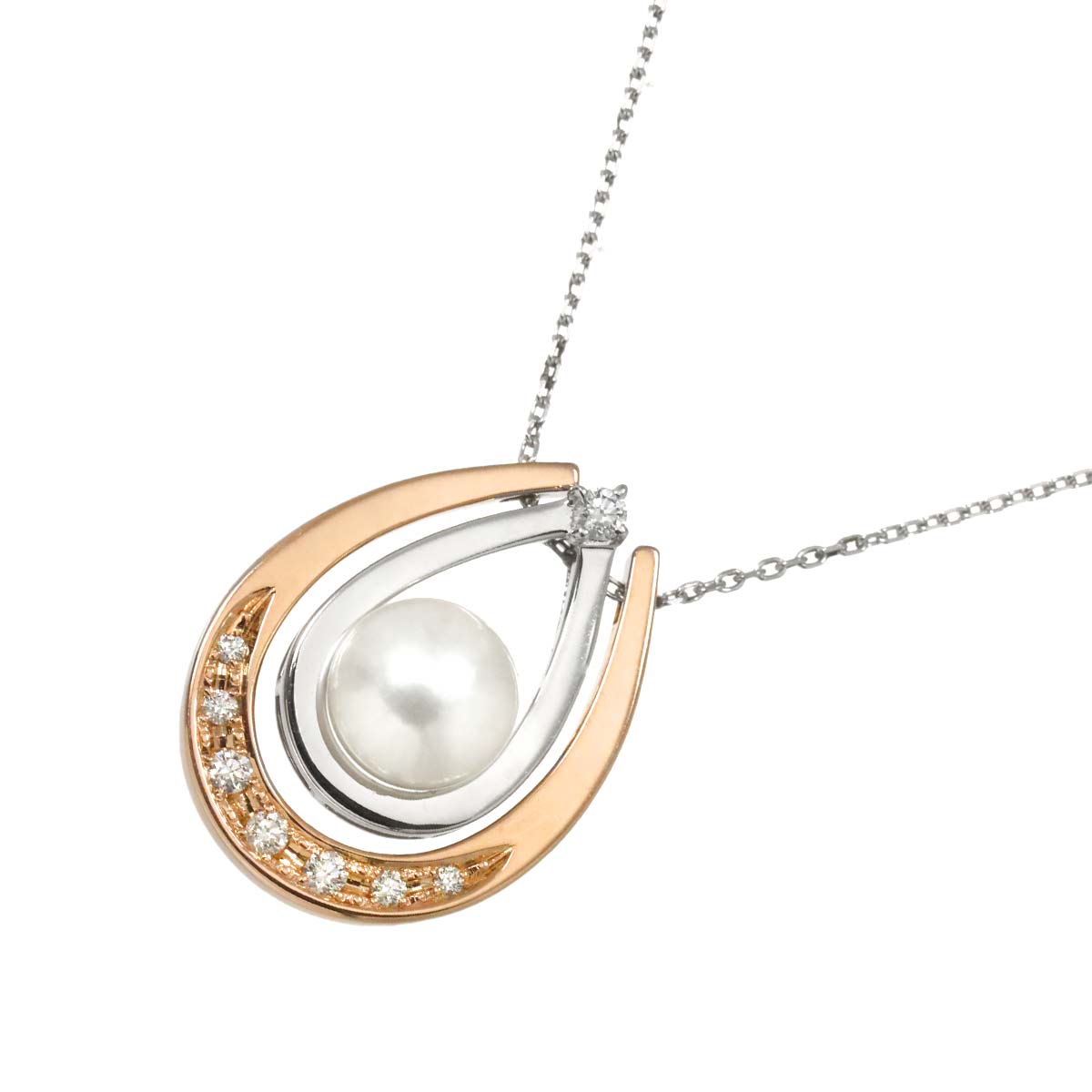 Akoya Pearl Diamond 0.07ct/0.02ct Necklace 18K WG PG 750