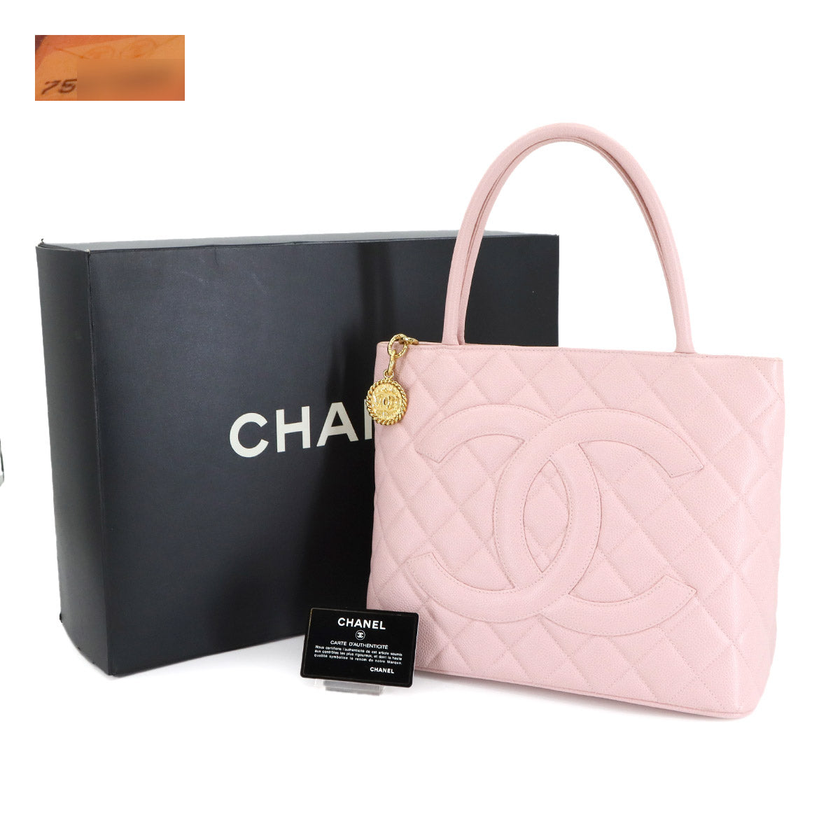 Medallion Tote Bag Leather Light Pink A01804 Coco Logos Purse