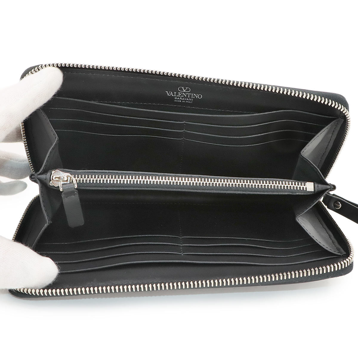 VLTN Logos Zipped Around Long Wallet Leather Black