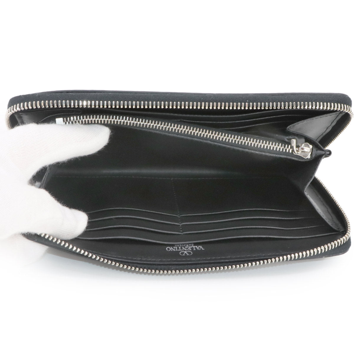 VLTN Logos Zipped Around Long Wallet Leather Black