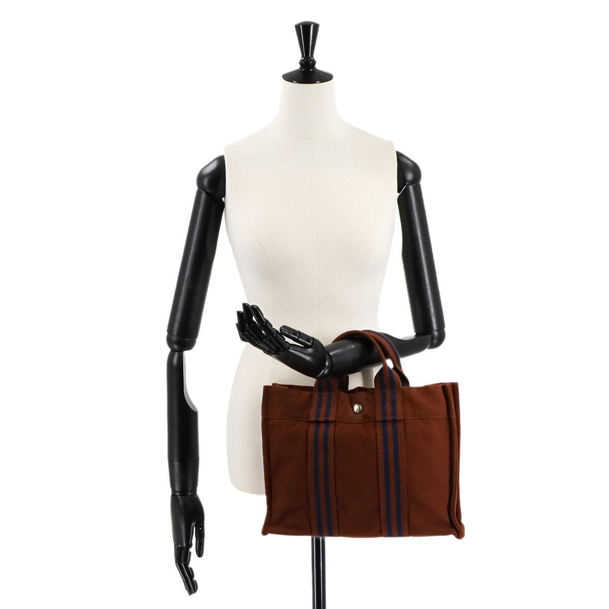 Fourre Tout PM Tote Bag Canvas Brown Navy Unisex Purse