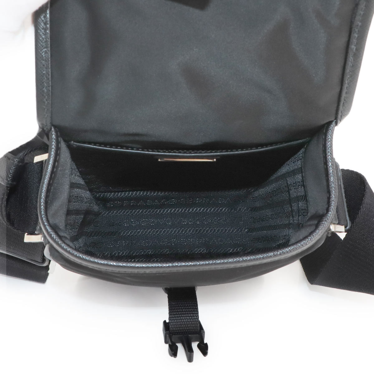 Shoulder Bag Nylon Saffiano Leather Black 2VD028 Purse