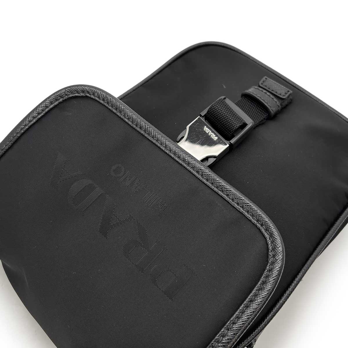 Shoulder Bag Nylon Saffiano Leather Black 2VD028 Purse