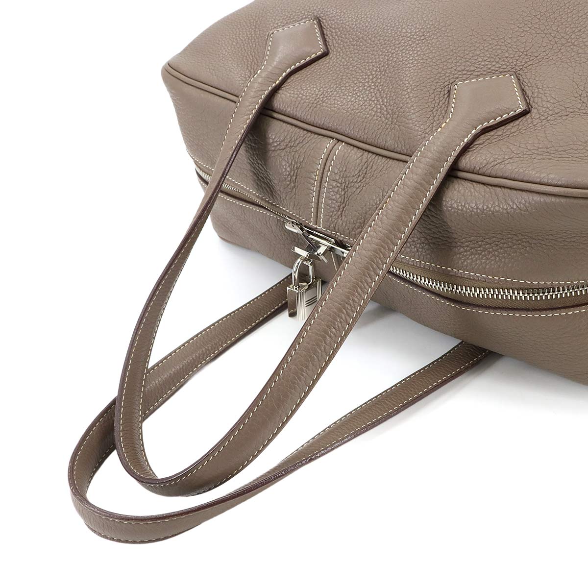 Victoria 35 Hand Bag Taurillon Clemence Leather Etoupe Purse