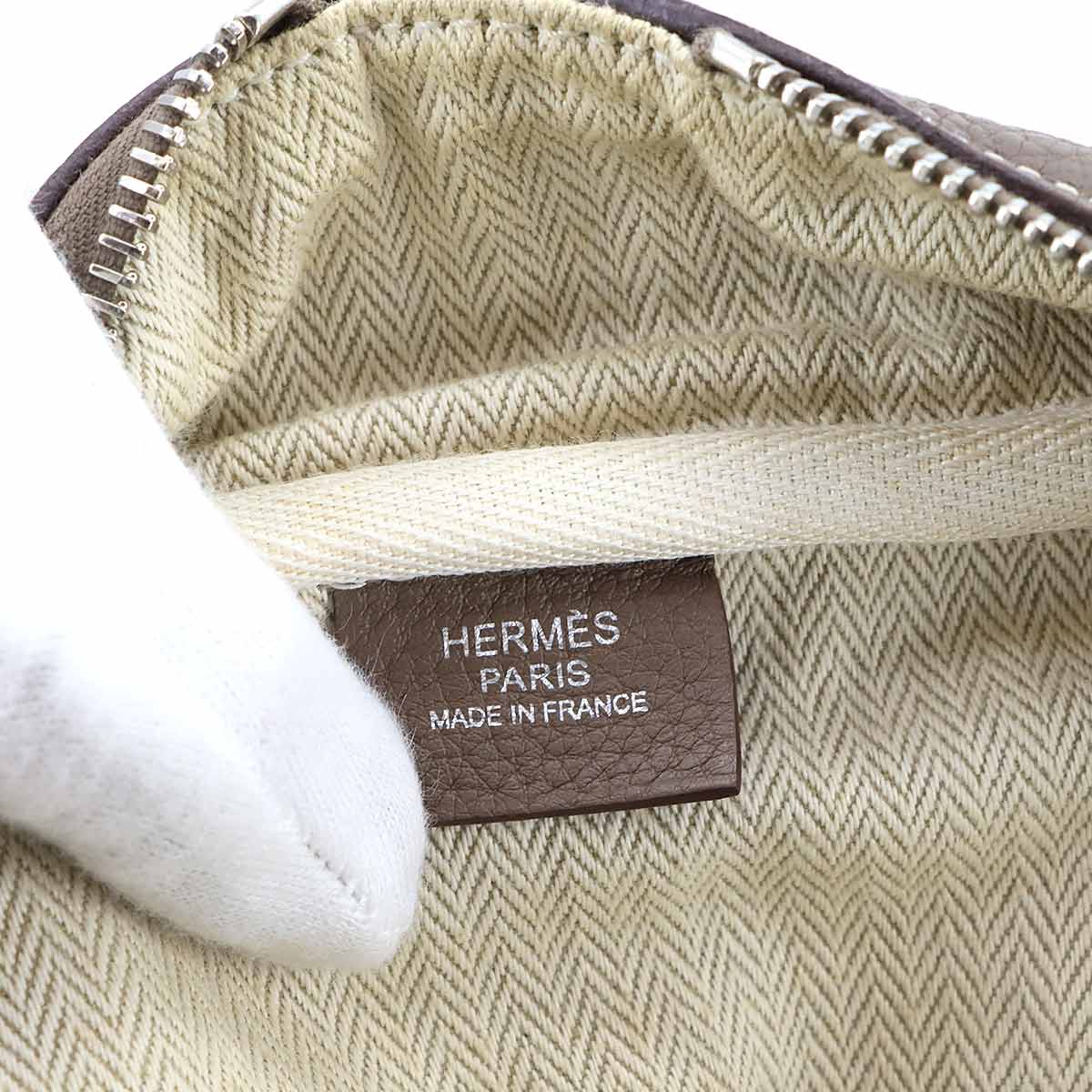 Victoria 35 Hand Bag Taurillon Clemence Leather Etoupe Purse