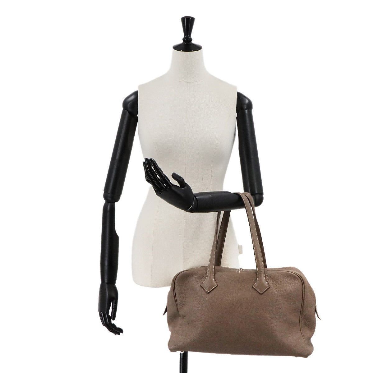 Victoria 35 Hand Bag Taurillon Clemence Leather Etoupe Purse