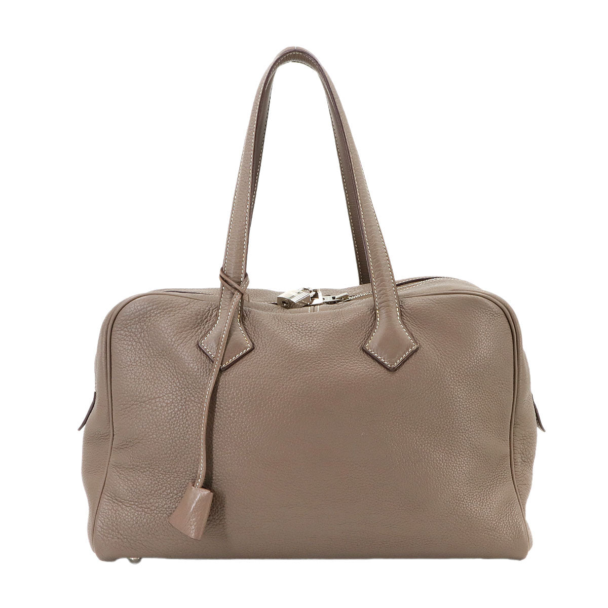 Victoria 35 Hand Bag Taurillon Clemence Leather Etoupe Purse