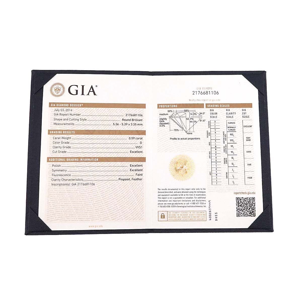 Diamond 0.59ct D/VVS1/3EX Necklace Pt