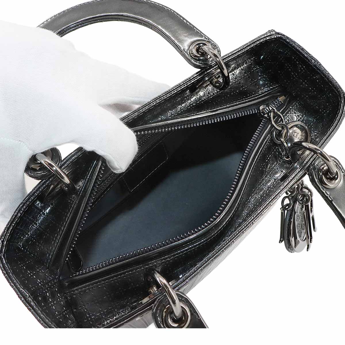 Micro Cannage Lady Dior Medium Hand Bag Patent Leather 90299373