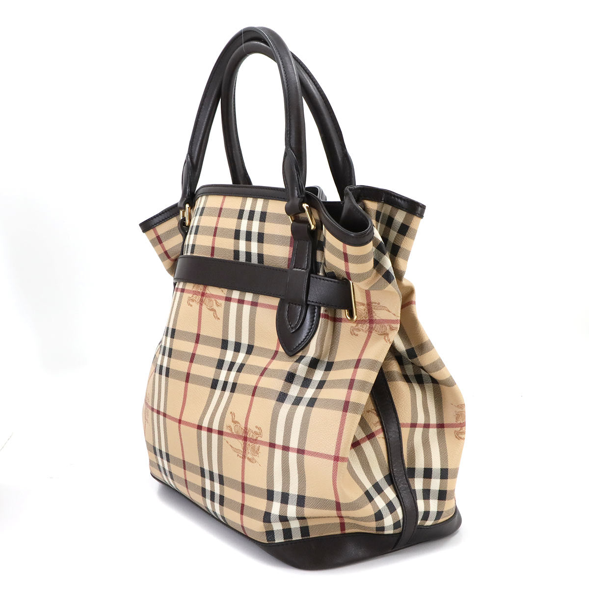 Plaid Hand Bag PVC Leather Beige Black Purse