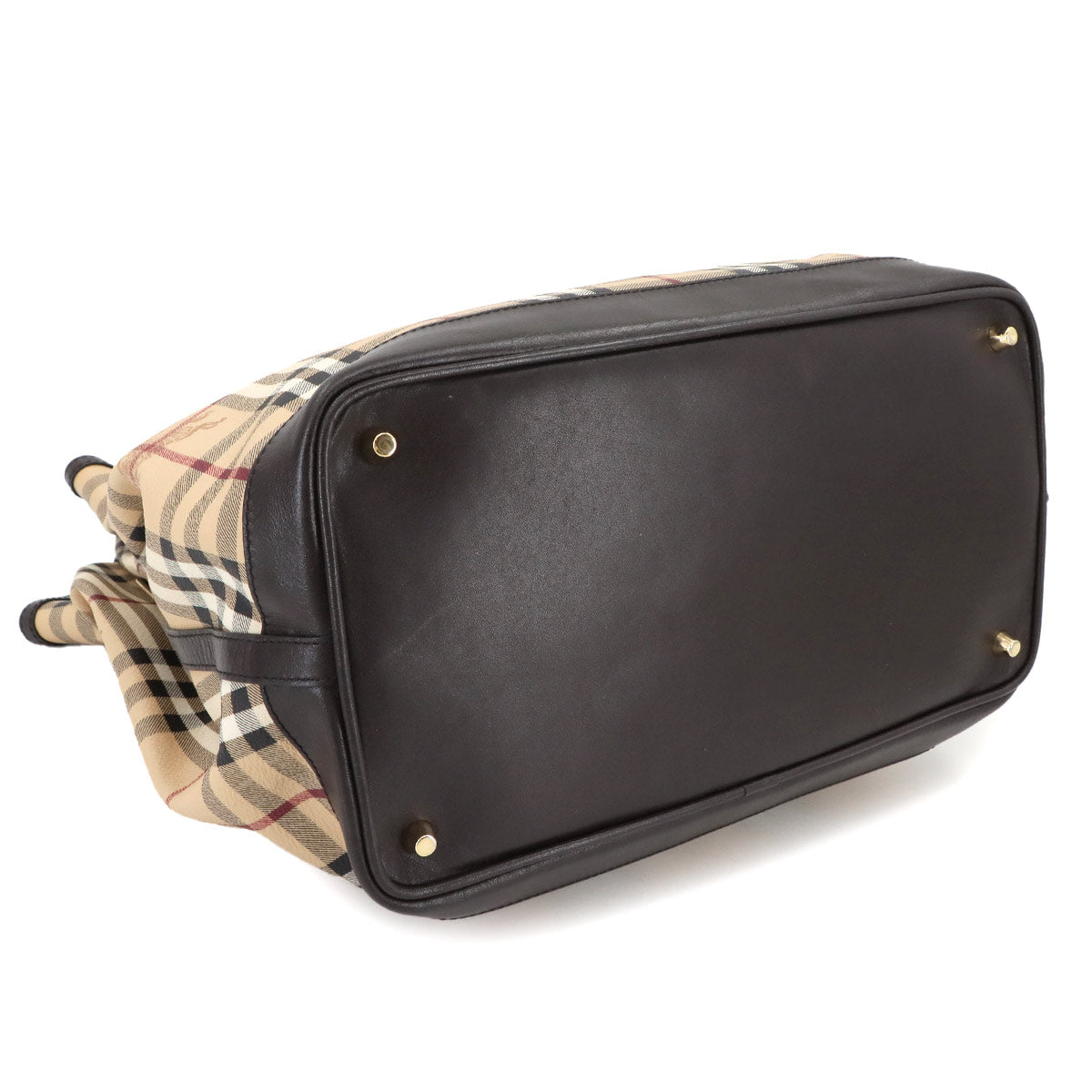 Plaid Hand Bag PVC Leather Beige Black Purse
