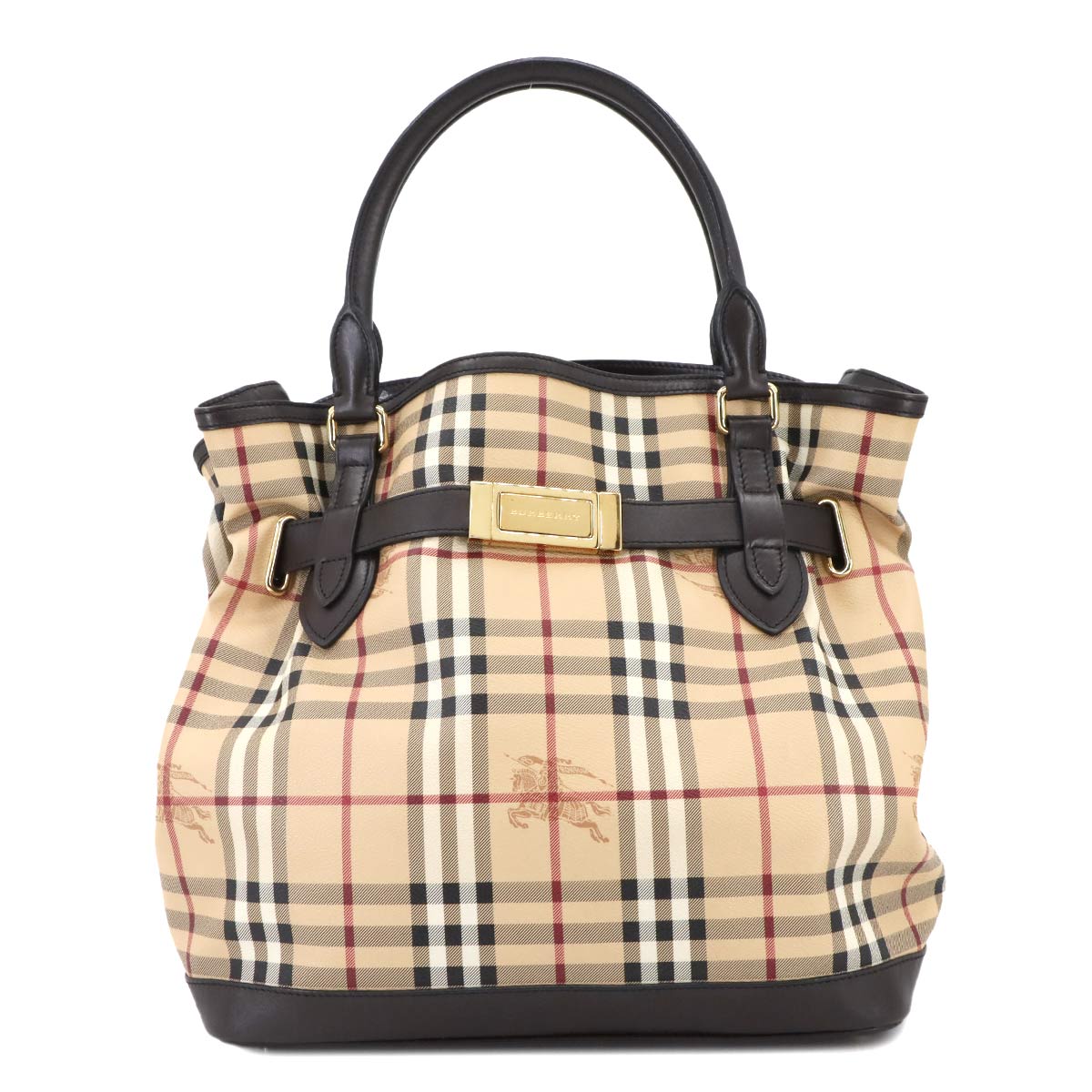 Plaid Hand Bag PVC Leather Beige Black Purse