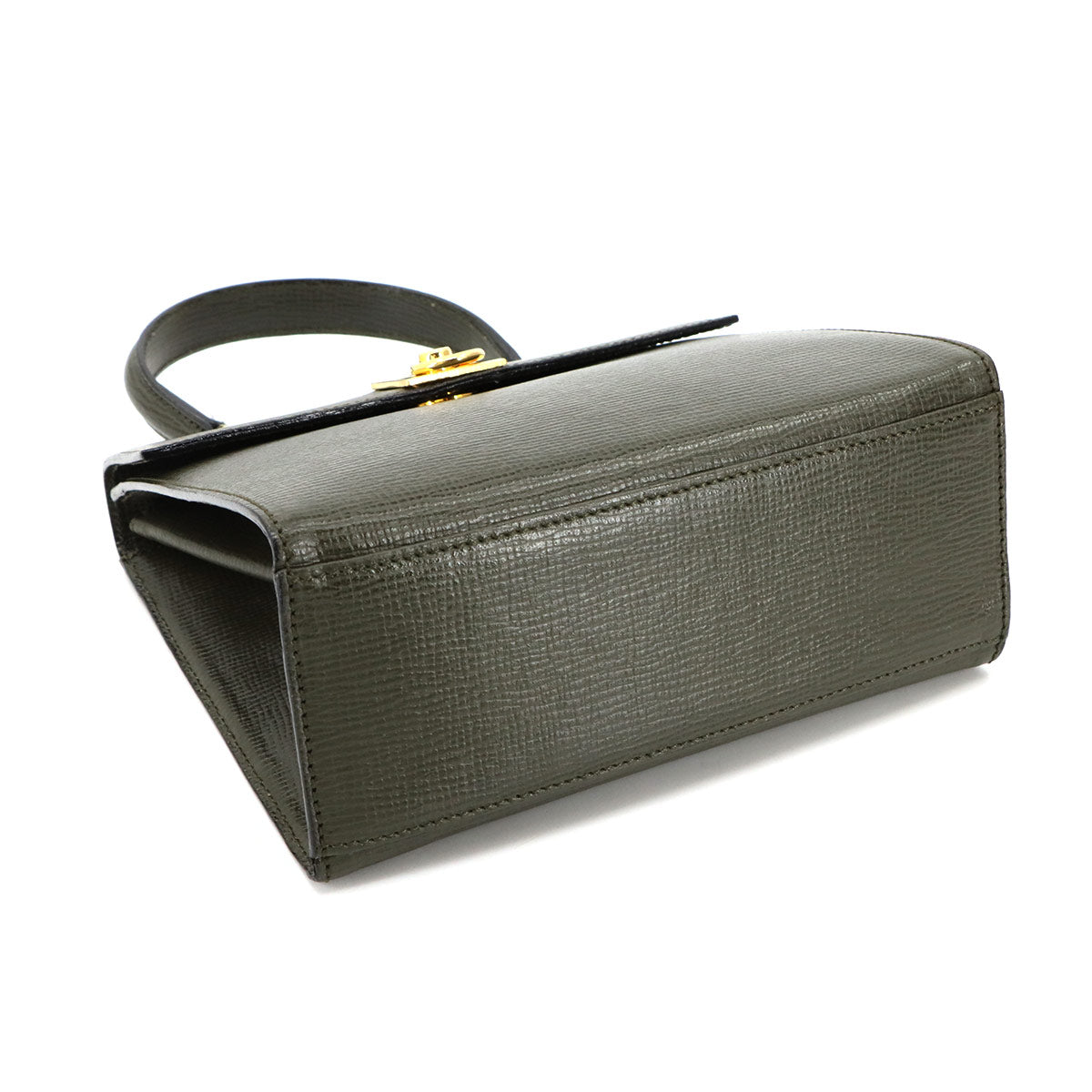 Gancini 2way Hand Shoulder Bag Leather Khaki Vintage