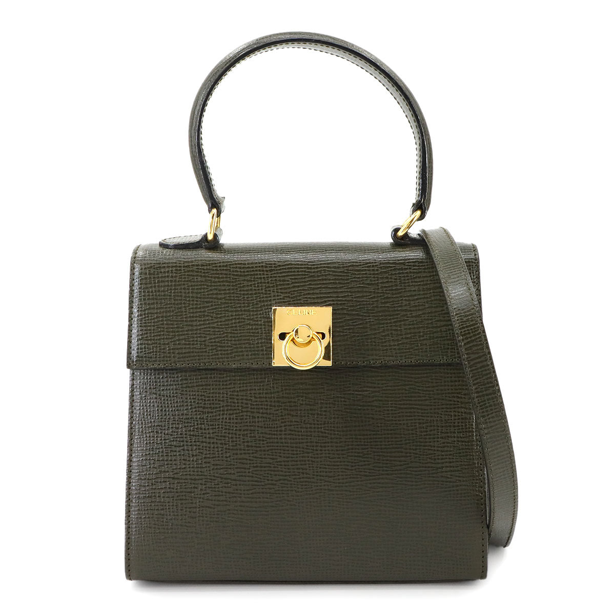 Gancini 2way Hand Shoulder Bag Leather Khaki Vintage