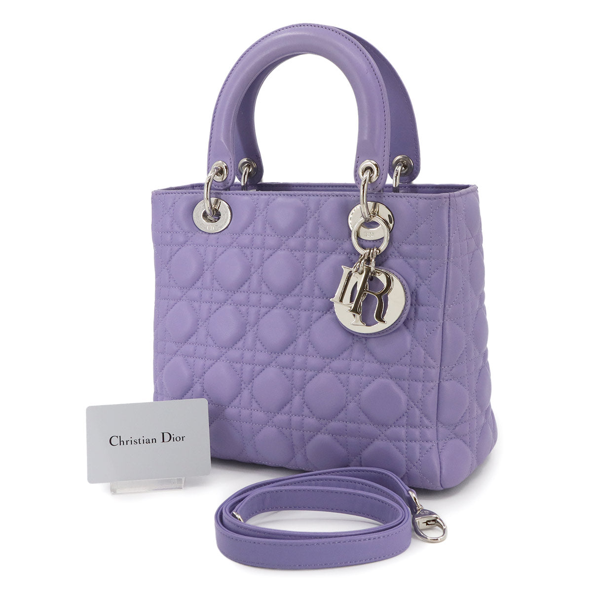 Lady Dior Medium Hand Shoulder Bag Leather Purple Purse
