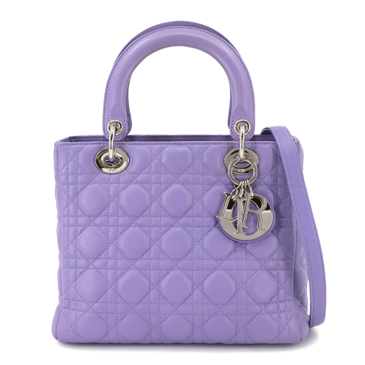 Lady Dior Medium Hand Shoulder Bag Leather Purple Purse