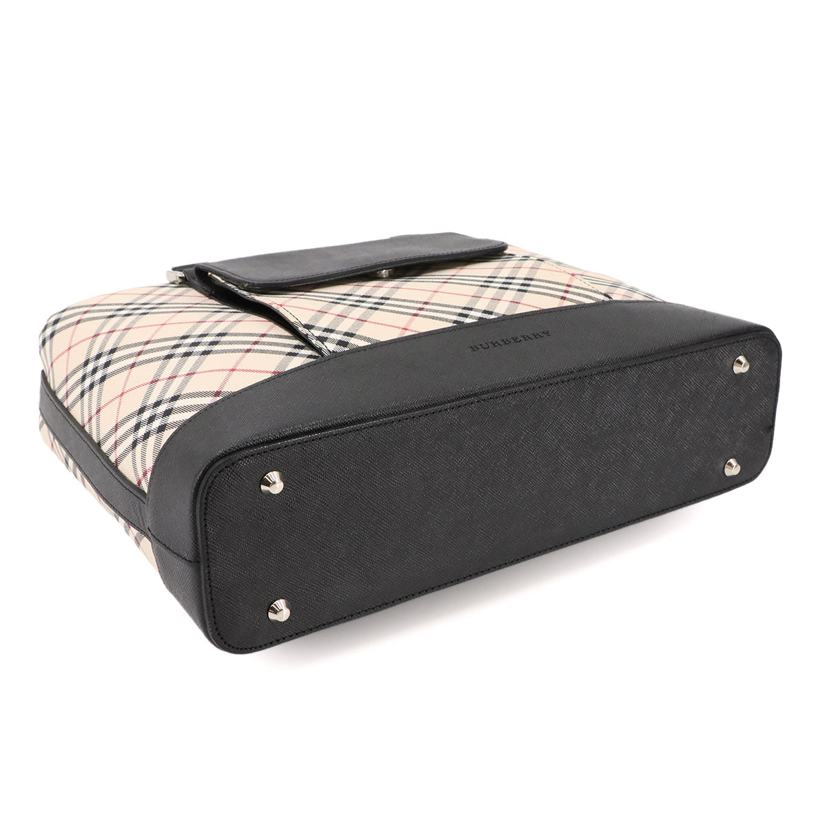 Plaid Hand Bag Canvas Leather Beige Black Purse