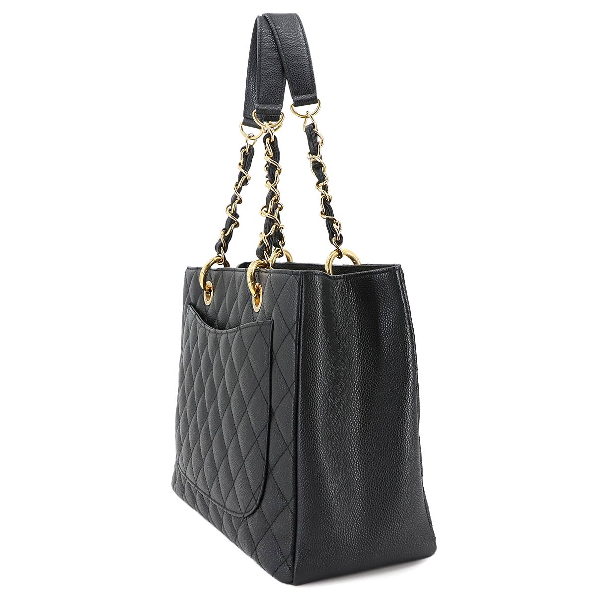 Matelasse Grand Shopping Tote Bag Leather Black GST A50995