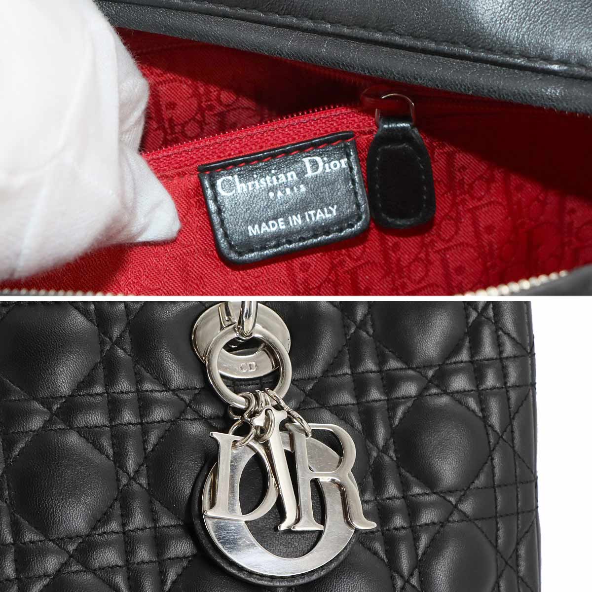 Lady Dior Large 2way Hand Shoulder Bag Leather Black