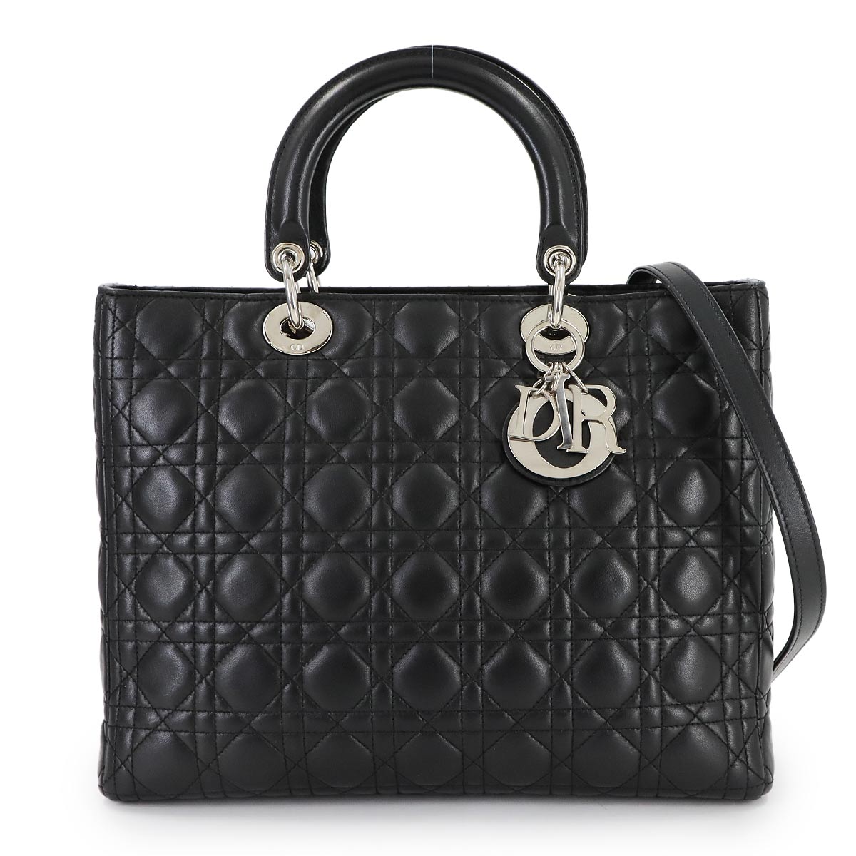Lady Dior Large 2way Hand Shoulder Bag Leather Black
