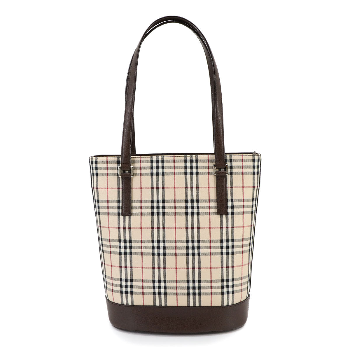 Plaid Tote Bag Canvas Leather Beige Brown Purse