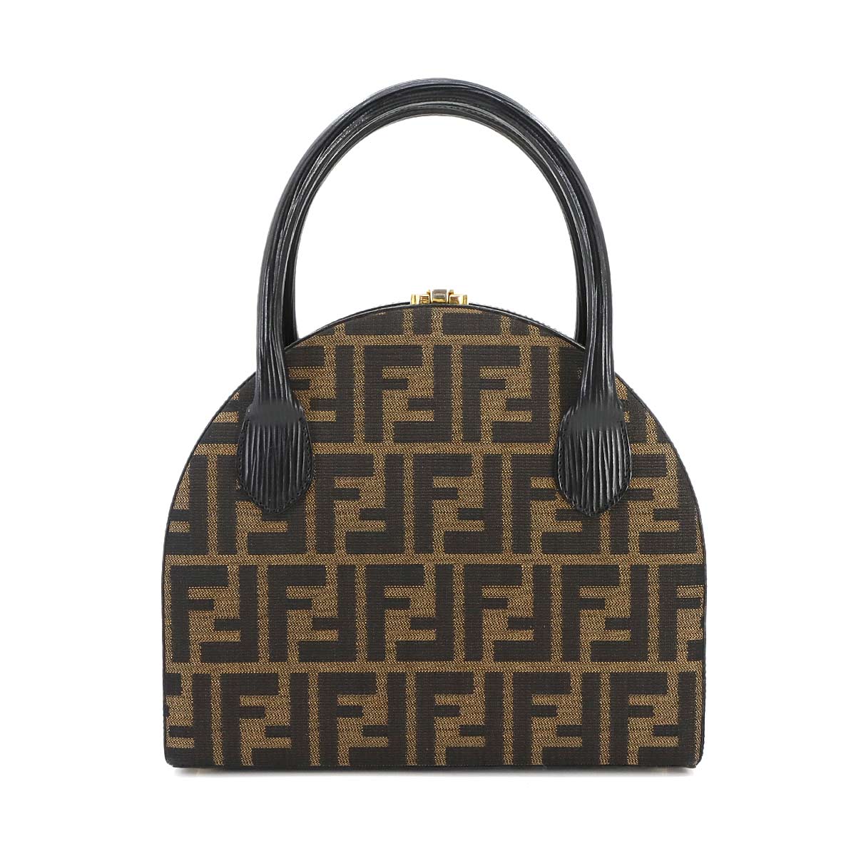 Zucca Hand Shoulder Bag Canvas Leather Brown Black Vintage