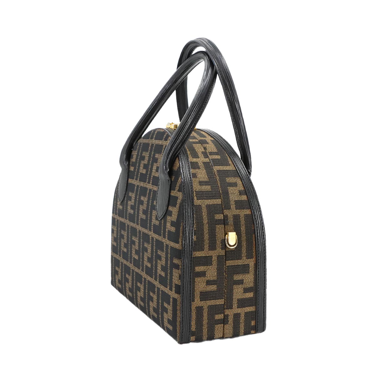 Zucca Hand Shoulder Bag Canvas Leather Brown Black Vintage