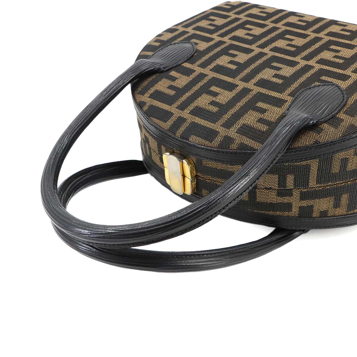 Zucca Hand Shoulder Bag Canvas Leather Brown Black Vintage