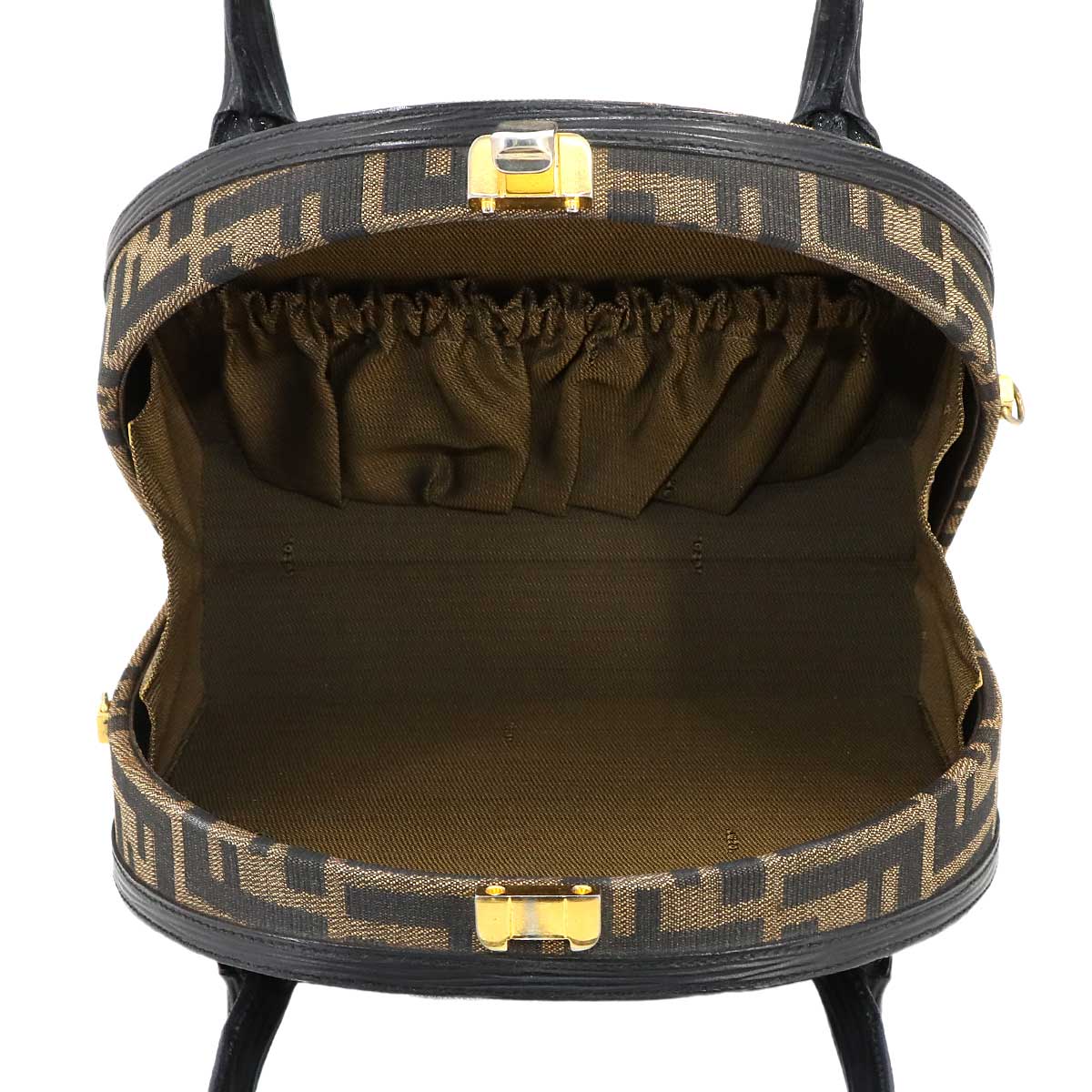 Zucca Hand Shoulder Bag Canvas Leather Brown Black Vintage