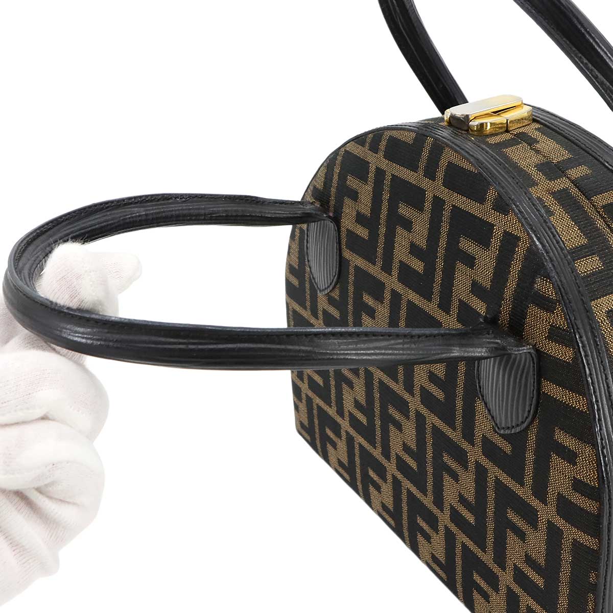 Zucca Hand Shoulder Bag Canvas Leather Brown Black Vintage