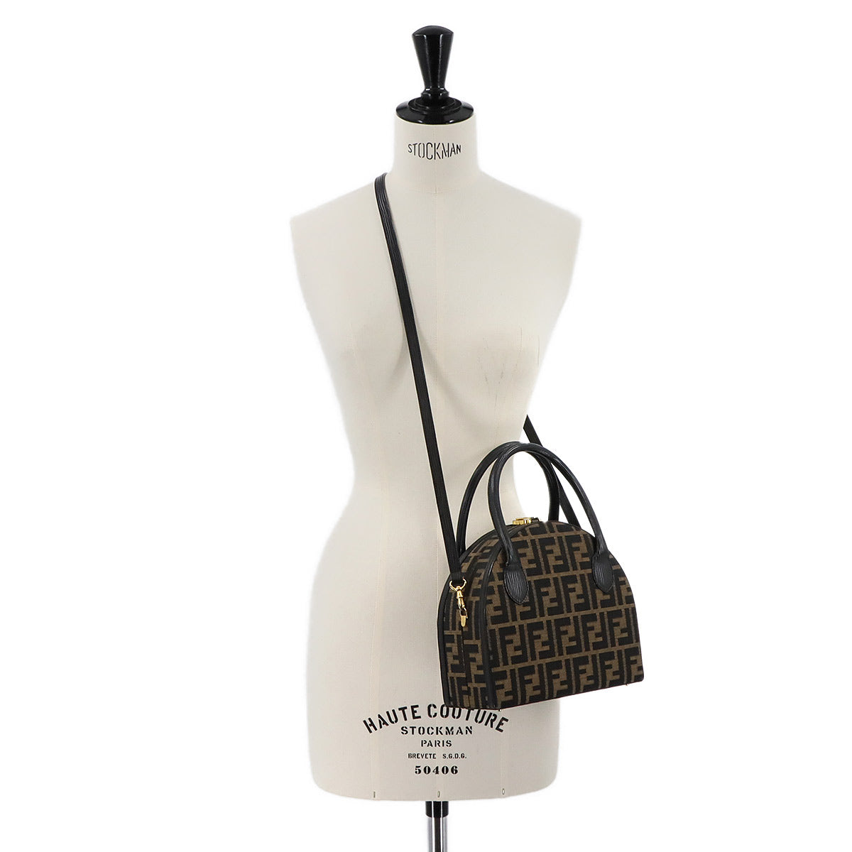 Zucca Hand Shoulder Bag Canvas Leather Brown Black Vintage