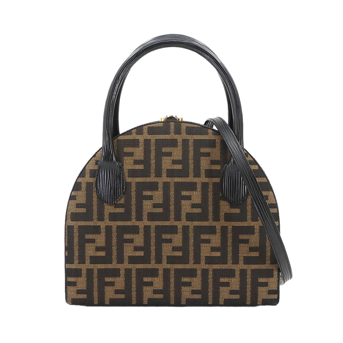Zucca Hand Shoulder Bag Canvas Leather Brown Black Vintage