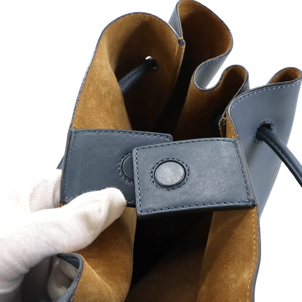 Flamenco Knot Tote Bag Leather Blue Purse