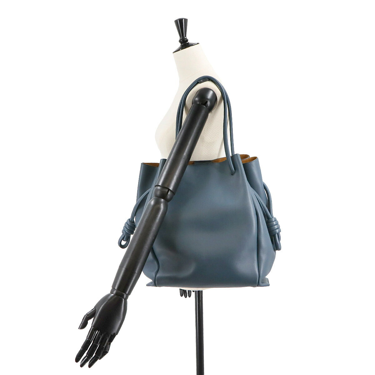 Flamenco Knot Tote Bag Leather Blue Purse