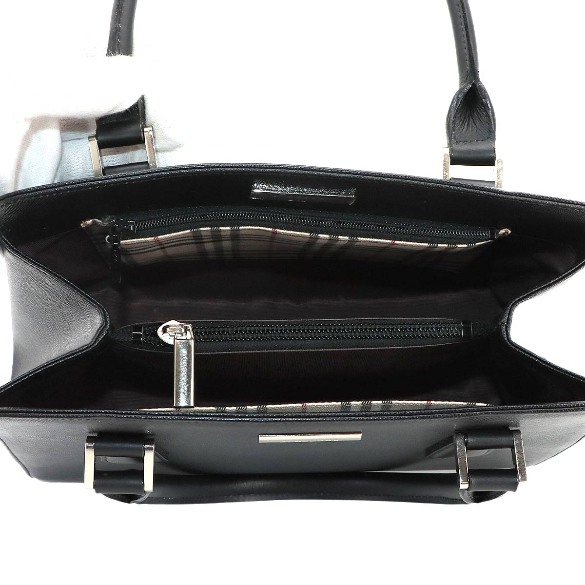 Hand Bag Leather Black Plaid Purse